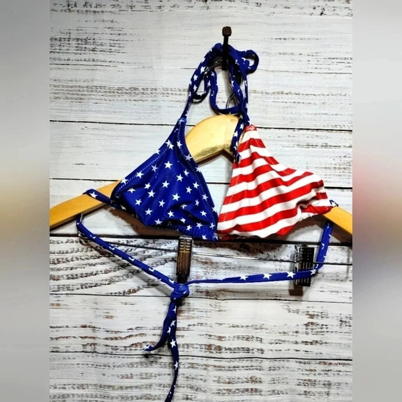 Americana String Bikini‎ Swimwear Set Stars Stripes Red Blue size Small UPF50 - Picture 4 of 6